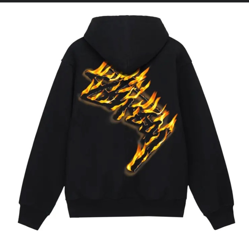 Stussy Black Zip Up Sweater with Flame Design